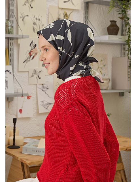 Fresh Scarfs Perla Desen Pamuk İpek Eşarp Koyu Lacıvert - S000458388-29672