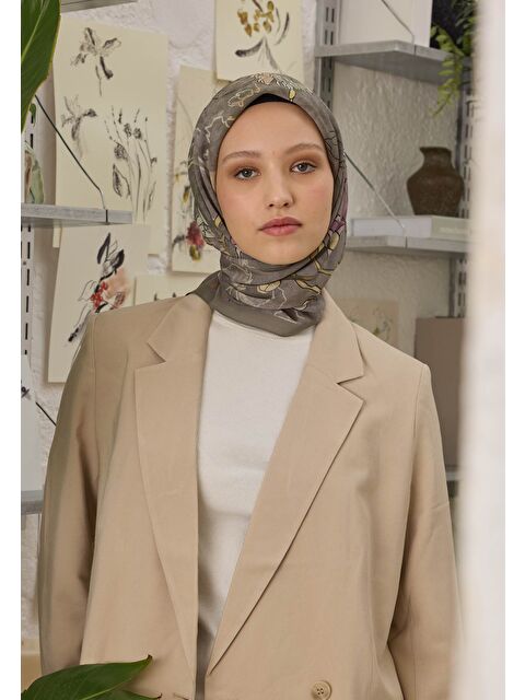 Fresh Scarfs Belle Desen Pamuk İpek Eşarp Antrasit - S000458389-29666