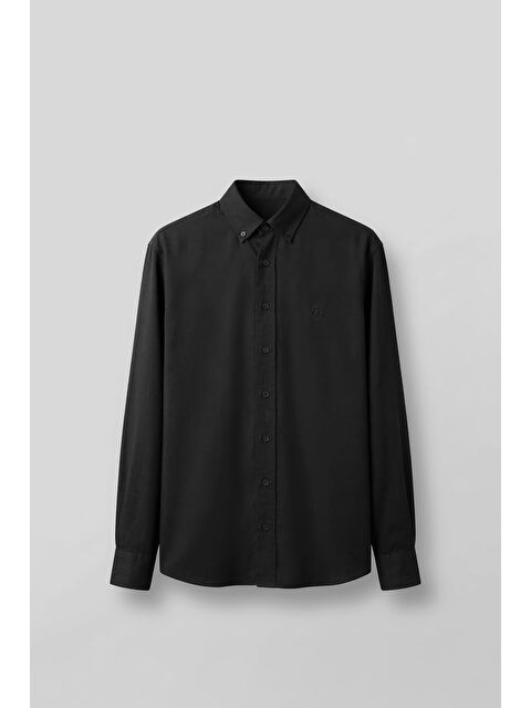 Abluka Online Erkek Relaxed Minimal Nakışlı Basic Lyocell Gömlek Siyah