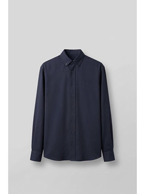 Abluka Online Erkek Relaxed Minimal Nakışlı Basic Lyocell Gömlek Lacivert