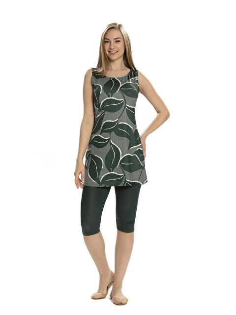 Hazelin Kadın Haki Yaprak Desen Kolsuz Yarı Kapalı Taytlı Mayo HZL25S-AR152/505 - S000368403-18547