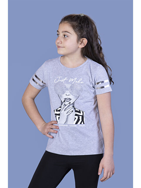 Toontoykids Kız Çocuk Baskılı Taş İşlemeli Arkası Tül Detaylı Tişört