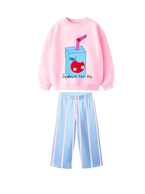 Monila Kız Çocuk Baskılı 3 İplik Kumaş Kanvas Pantolonlu Alt Üst Takım - S000514777-7152