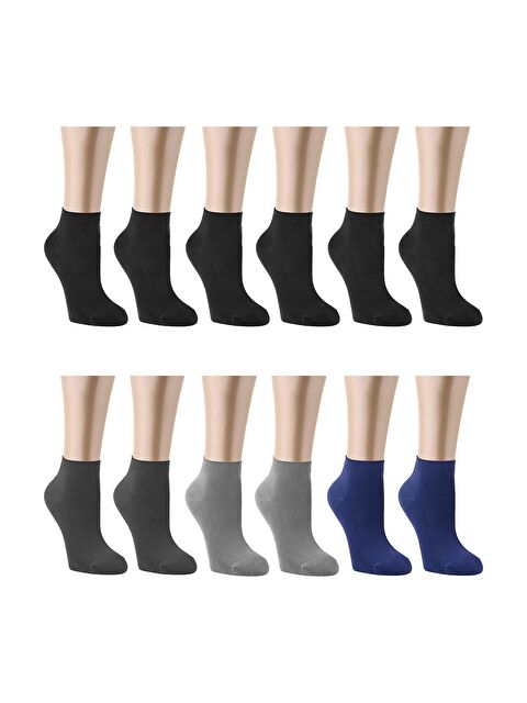 Ozzy Socks 12 Çift Bambu SİYAH Erkek Dikişsiz Patik Çorap 4 Mevsim Dayanıklı Topuk Ve Burun Koyu renkler - S000138866-27074