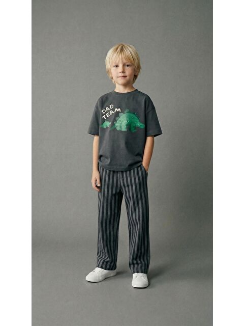 Monila Erkek Çocuk Antrasit Dinozor Baskılı Pamuklu Jogger Pantolonlu Altüst Takım - S000514778-29666