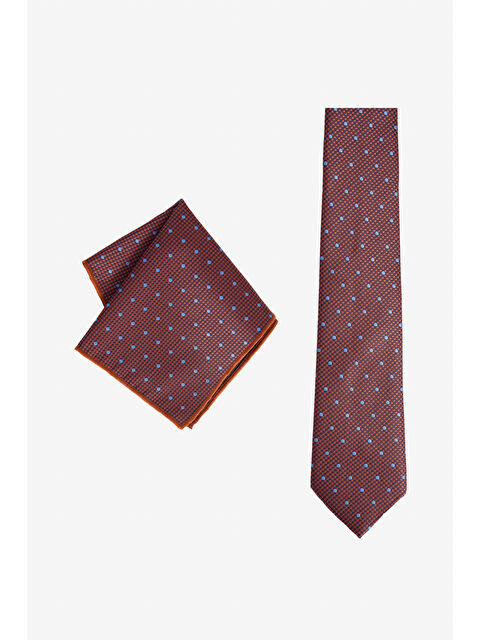 Altınyıldız Classics Erkek Kiremit-Mavi Desenli Kravat-Mendil Set