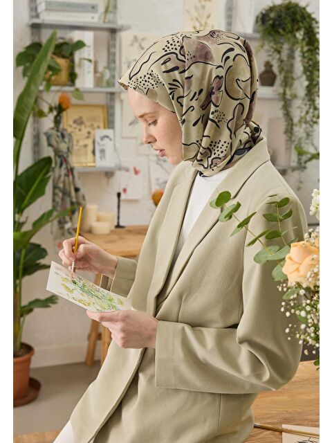 Fresh Scarfs Arıa Desen Pamuk İpek Eşarp Uçuk Yeşil - S000458390-29460