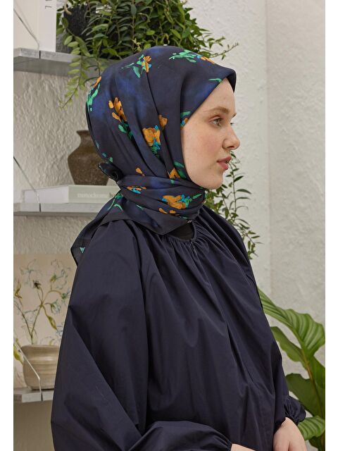 Fresh Scarfs Ezra Desen Pamuk İpek Eşarp Lacivert - S000458391-21164
