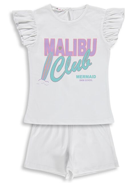 Civil Girls Malibu Baskılı Şortlu 6-9 Yaş Takım - Kırık Beyaz