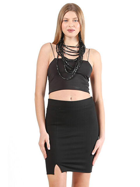 Chiccy Siyah Yırtmaçlı Beli Lastikli Scuba Örme Kalem Etek - S000358824-19351