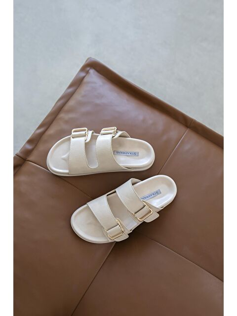 Straswans Axel Kadın Toka Detay Günlük Konfor Deri Terlik Bej - S000513150-19928