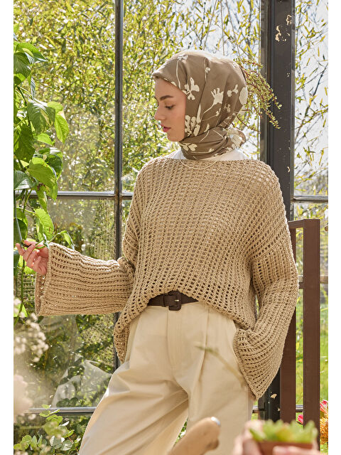 Fresh Scarfs Perla Desen Pamuk İpek Eşarp Haki - S000458388-18547