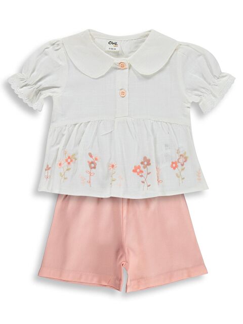 Civil Baby Etek Ucu Çiçek Nakışlı 6-18 Ay Takım - Ekru