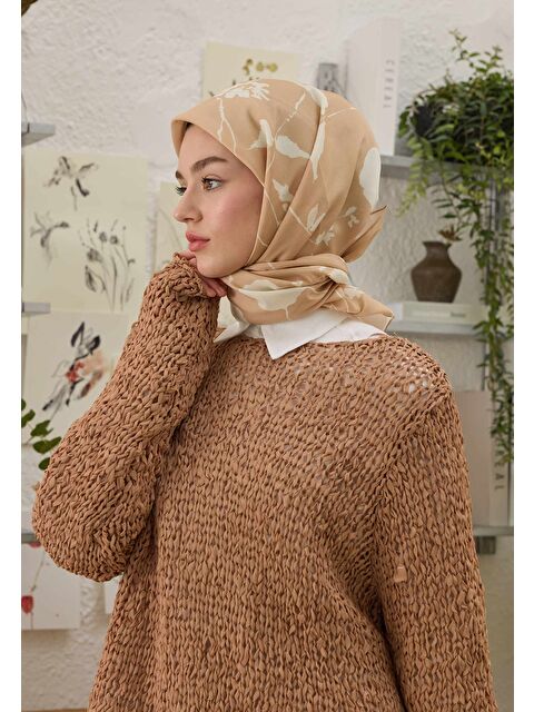 Fresh Scarfs Perla Desen Pamuk İpek Eşarp Pudra - S000458388-7152