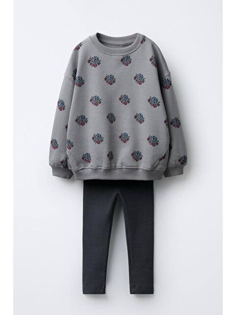 Monila Kız Çocuk Çiçek Baskılı 3 İplik Pamuklu Kumaş Alt Üst Takım - S000514779-20600