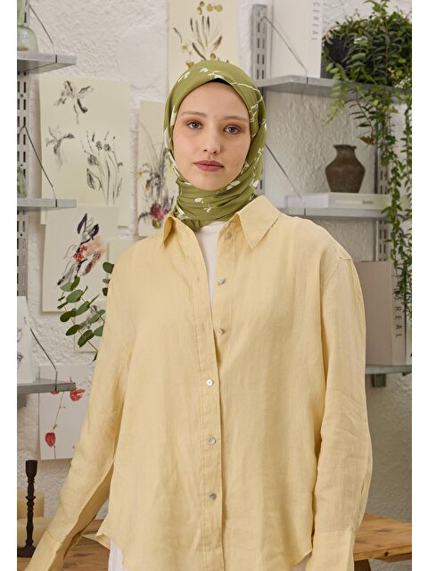 Fresh Scarfs Perla Desen Pamuk İpek Eşarp Yeşil - S000458388-18194