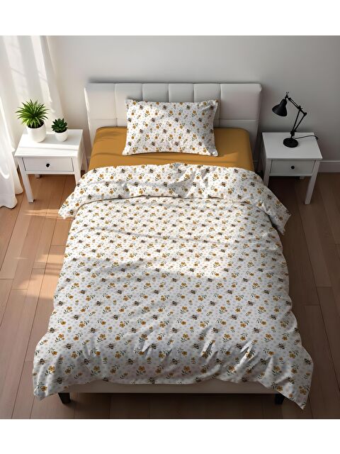 Evmila Çift Taraflı Çiçek Ve Arı Desenli - Baskılı Tek Kişilik Nevresim Takımı - S000407973-23173