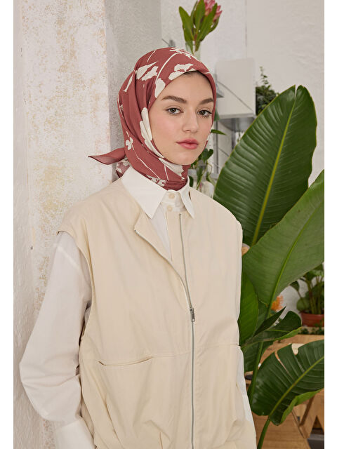 Fresh Scarfs Perla Desen Pamuk İpek Eşarp Vıntage Rose - S000458388-20024