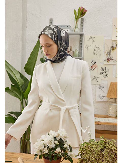 Fresh Scarfs Celına Desen Pamuk İpek Eşarp Siyah - S000458392-19351