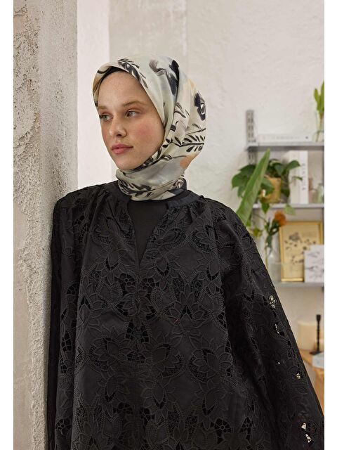 Fresh Scarfs Celına Desen Pamuk İpek Eşarp Ekru - S000458392-19965