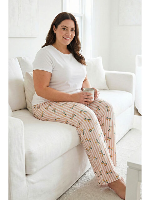 Remsa Büyük Beden Kadın Viskon Kumaş Penye Battal Tek Pijama Alt 15 Somon