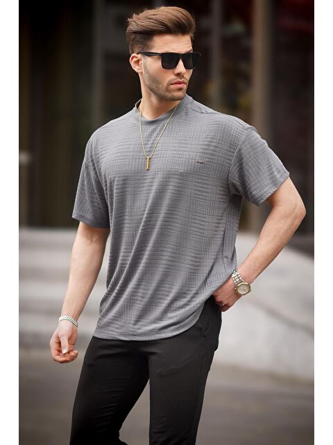 Madmext Füme Oversize Bisiklet Yaka Erkek Tişört 6191 - S000157975-33408