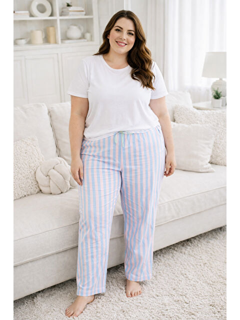 Remsa Büyük Beden Kadın Viskon Kumaş Penye Battal Tek Pijama Alt 14 Pembe01