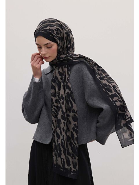 Fresh Scarfs Leopar Desen Şal Vizon - S000458394-26429