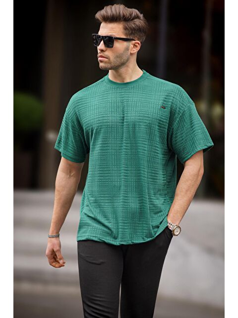 Madmext Yeşil Oversize Bisiklet Yaka Erkek Tişört 6191 - S000157975-18194