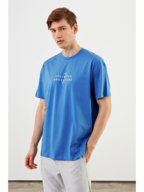 Mmetalic Leo Erkek Oversize Tişört %100 Pamuk Bisiklet Yaka Baskı Detaylı Basic Tişört MTLCE82 - S000232143-17234