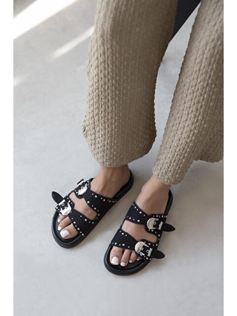 Straswans Gavi Kadın Drop Detay Günlük Konfor Süet Terlik Siyah - S000513016-19351