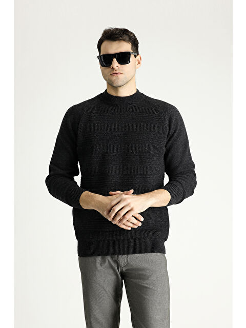 Kiğılı Bato Yaka Slim Fit Dar Kesim Desenli Yünlü Triko Kazak - S000405079-26298