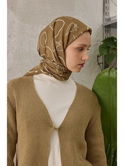 Fresh Scarfs Eloıse Desen Pamuk İpek Eşarp Yağ Yeşili - S000458373-1848