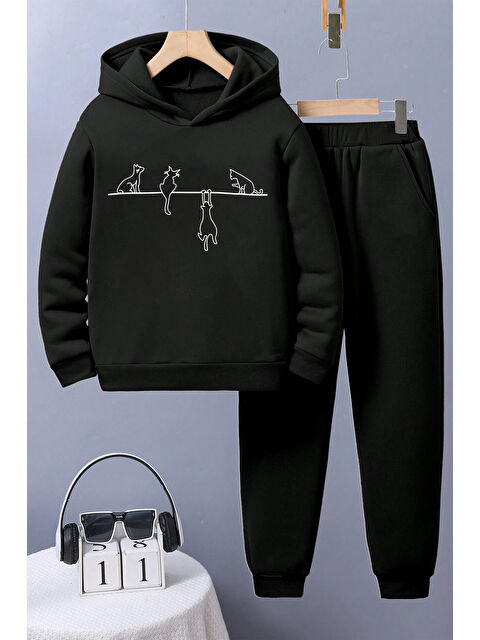 uyguntarz Kedi Baskılı Erkek - Kız Rahat Eşofman Takımı - S000333121-19351