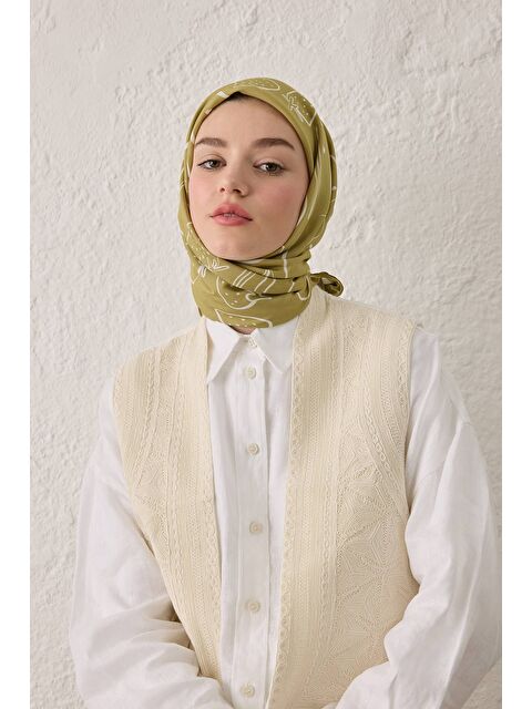 Fresh Scarfs Eloıse Desen Pamuk İpek Eşarp Yeşil - S000458373-17703