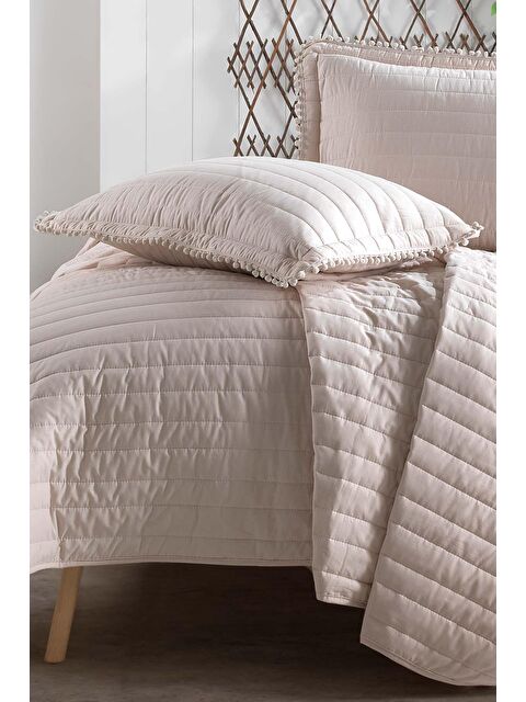 Clasy %100 Pamuk Çift Kişilik Ponponlu Yatak Örtüsü Seti Pedra Bej - S000158674-19928