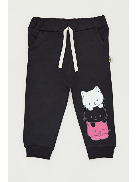 Fullamoda Kedi Baskılı Paçası Lastikli Kız Çocuk Eşofman Altı - S000161574-19351