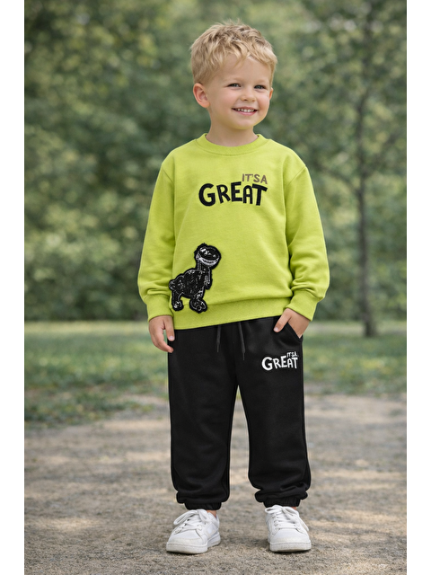 Zepkids Bisiklet Yaka Great Nakışlı Yeşil Siyah Renk Erkek Çocuk Eşofman Takımı - S000497124-37472