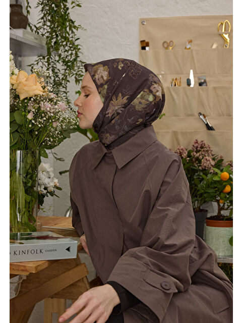 Fresh Scarfs Delıa Desen Pamuk İpek Eşarp Kakao - S000458396-26424