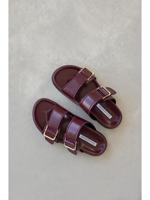 Straswans Axel Kadın Toka Detay Günlük Konfor Deri Terlik Bordo - S000513150-19951