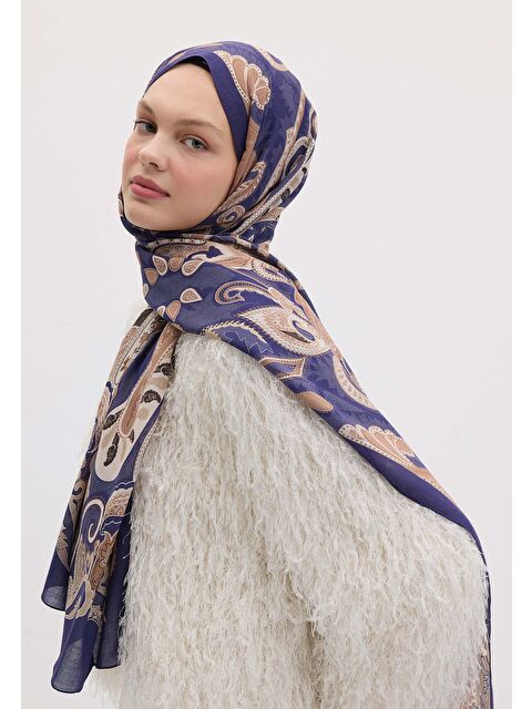 Fresh Scarfs Evrın Desen Şal Gece Mavisi - S000458397-17234