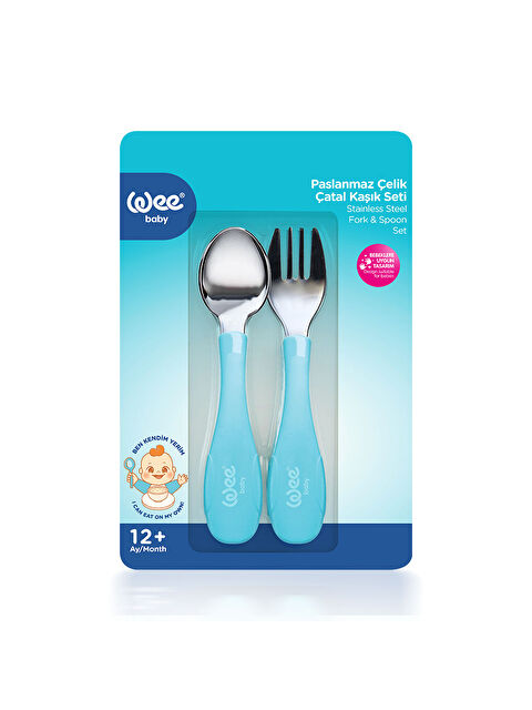 WEE BABY Paslanmaz Çelik Kaşık Çatal Seti Mavi - S000492825-17234