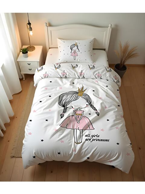 Evmila Prenses Desenli Çarşafsız 2'li Takım Baskılı Tek Kişilik Nevresim Takımı 160x220 cm - S000423672-20063
