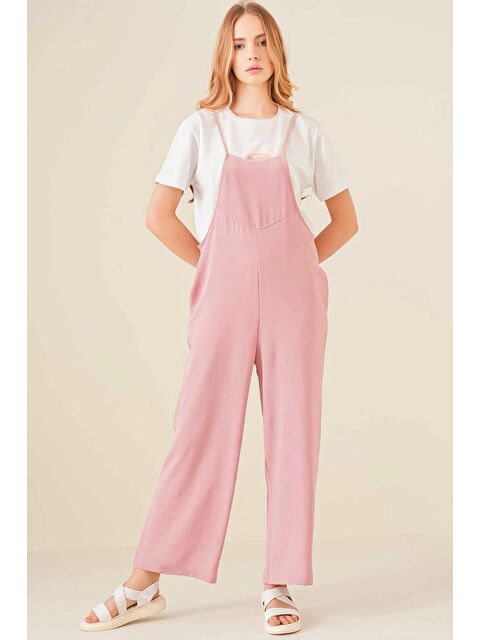 Hazelin Kadın Pudra Ayarlanabilir Askılı Cepli Bol Paça Bahçıvan Tulum HZL22S-BD170191 - S000030486-23490