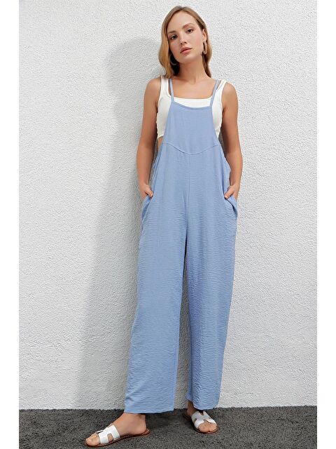 Hazelin Kadın Buz Mavi Ayarlanabilir Askılı Cepli Bol Paça Bahçıvan Tulum HZL22S-BD170191 - S000030486-8826