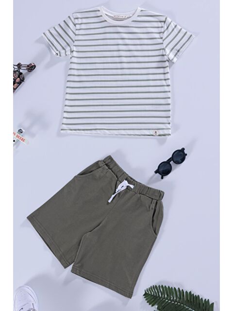 For You Kids Çizgili Tshirt Şort Yeşil Takım - S000226228-18194