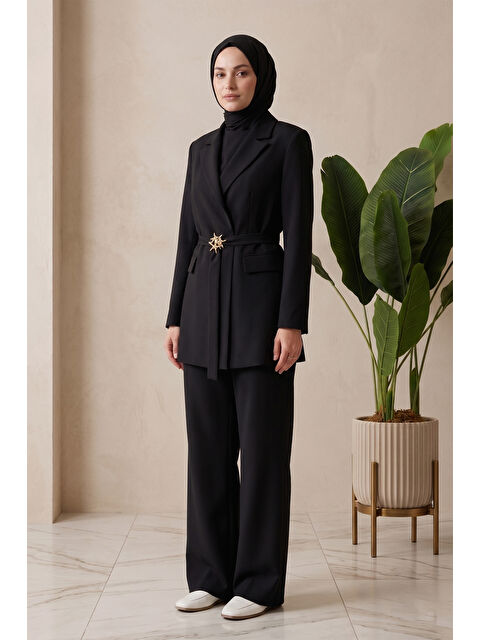 Remsa Kemer Detay Blazer Ceket Pantolon Takım 15267 Siyah