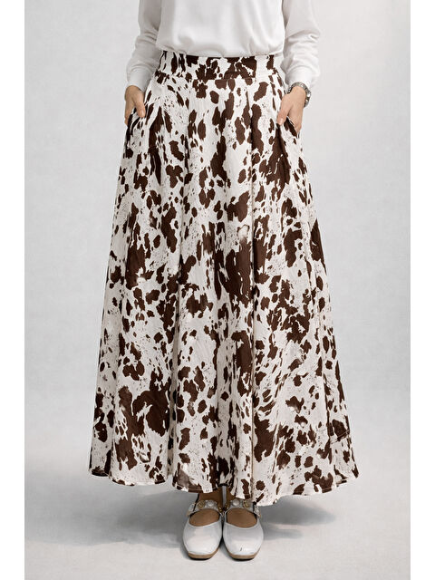 Remsa Desenli Poplin Etek 18116 Kahverengi