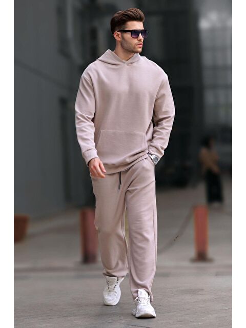Madmext Bej Kapüşonlu Düz Paça Erkek Eşofman Takımı 5934 - S000445045-19928