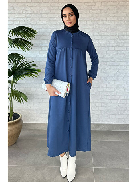 Julude Boydan Düğmeli Cepli Tesettür Elbise - S000300129-23093